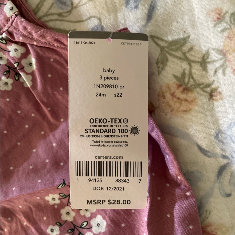 NEW baby girl Carter’s 3-piece floral outfit set size 18 m and 24 m mauve pink - Picture 6 of 16